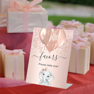 Baby Shower girl elephant rose gold balloons favou Pedestal Sign