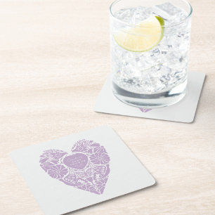 Baby shower girl folk flower heart square paper coaster