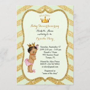 Baby Shower GIRL,golden chevron,mint & gold v2 Invitation