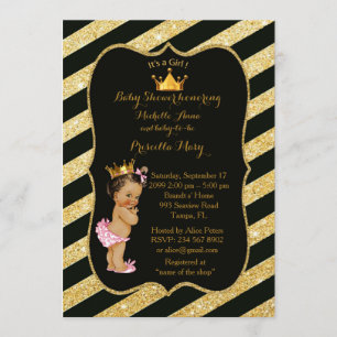 Baby Shower GIRL,golden strips,black gold v2 Invitation