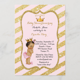 Baby Shower GIRL,golden strips,blush pink gold v2 Invitation