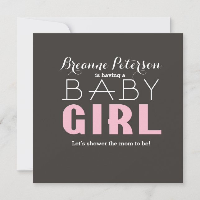 Baby Shower Girl Grey Pink Modern Clean Invitation (Front)