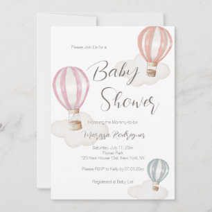 Baby Shower Girl Hot Air Balloons Pastel Colours Invitation