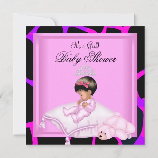 Baby Shower Girl Hot Pink Purple Black Invitation (Front)