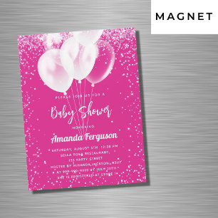 Baby Shower girl hot pink white balloons luxury Magnetic Invitation