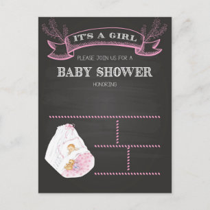 Baby shower girl invitation postcard