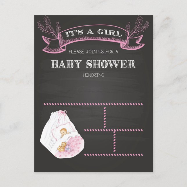 Baby shower girl invitation postcard (Front)