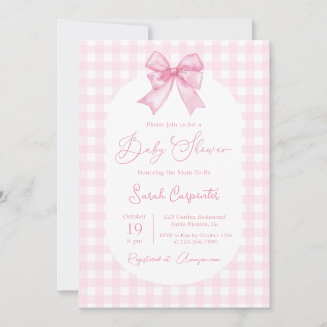 Baby Shower Girl invitation with bow (Front)