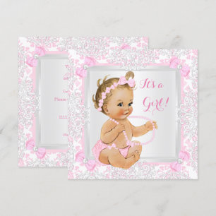 Baby Shower Girl Lace Damask Pink Blonde Invitation