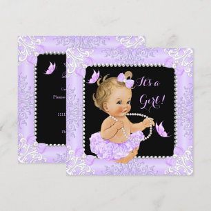 Baby Shower Girl Lavender Butterfly Tutu Blonde Invitation