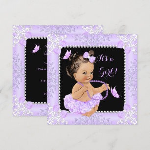 Baby Shower Girl Lavender Butterfly Tutu Brunette Invitation