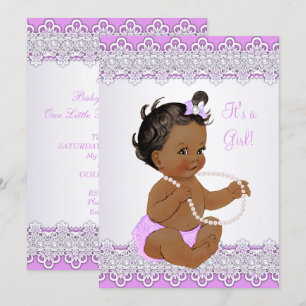 Baby Shower Girl Lavender Lace Pearl Ethnic Invitation