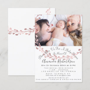 Baby Shower Girl  Photo  White Rose  Wreath Invitation