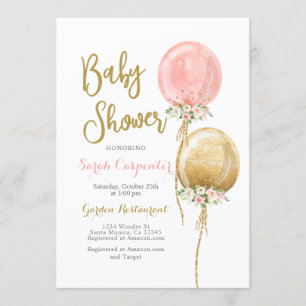 Baby Shower girl pink and gold balloons Invitation