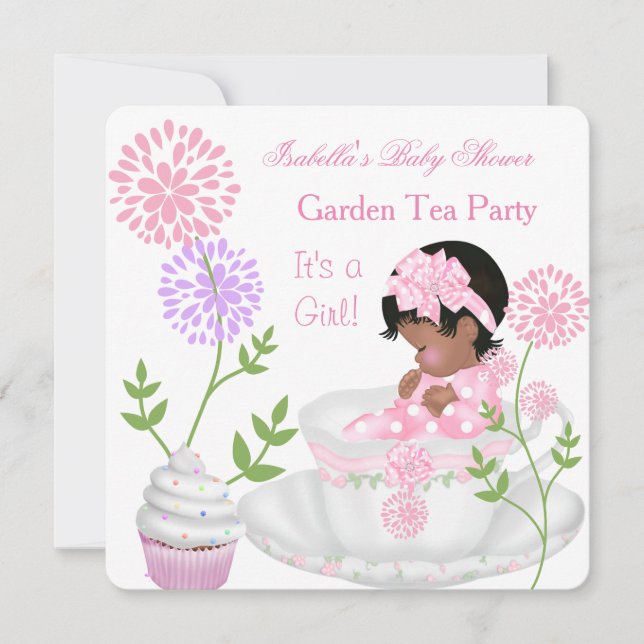 Baby Shower Girl Pink Baby Garden Tea Party 2 Invitation (Front)