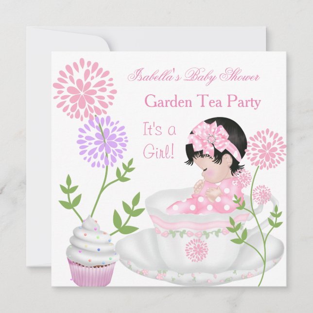 Baby Shower Girl Pink Baby Garden Tea Party Invitation (Front)