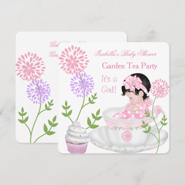 Baby Shower Girl Pink Baby Garden Tea Party Invitation (Front/Back)