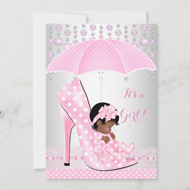Baby Shower Girl Pink Baby Shoe Diamond A3 Invitation (Front)