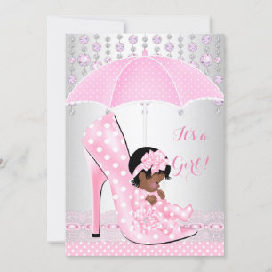 Baby Shower Girl Pink Baby Shoe Diamond A3 Invitation