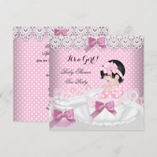 Baby Shower Girl Pink Baby Teacup Cupcake 2 Invitation