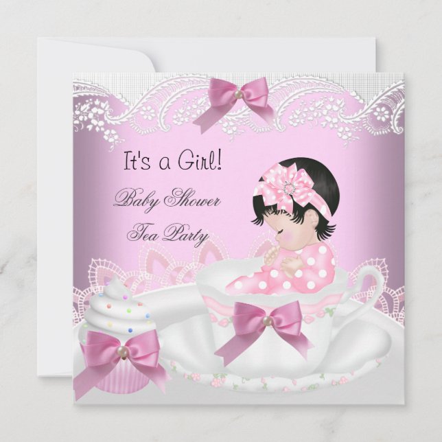 Baby Shower Girl Pink Baby Teacup Cupcake 2 Invitation (Front)