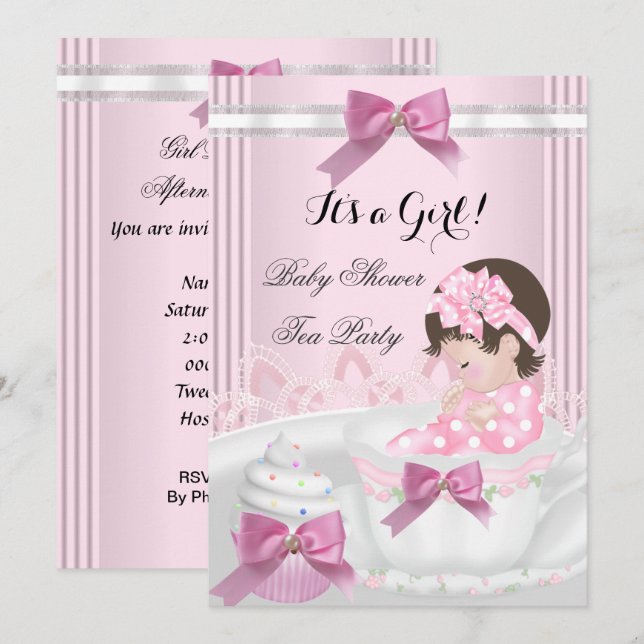 Baby Shower Girl Pink Baby Teacup Cupcake 4b Invitation (Front/Back)