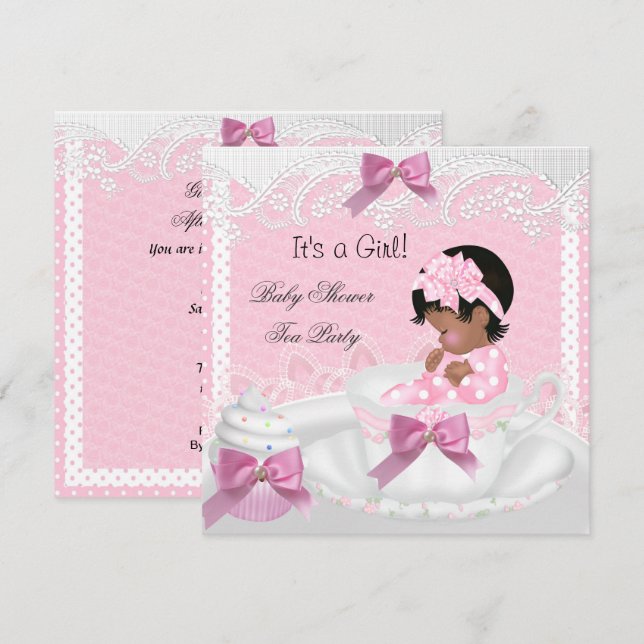 Baby Shower Girl Pink Baby Teacup Cupcake AA Invitation (Front/Back)