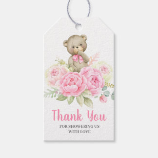 Baby Shower Girl Pink Bear Gift Tags