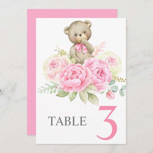 Baby Shower Girl Pink BearTable sign Invitation (Front/Back)