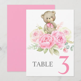 Baby Shower Girl Pink BearTable sign Invitation