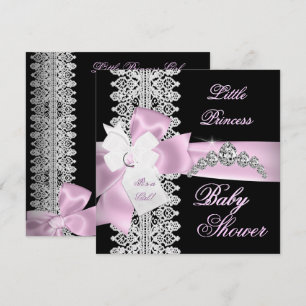 Baby Shower Girl Pink Black White Lace Invitation