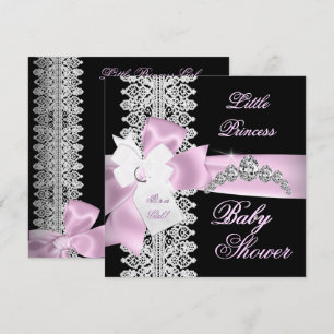 Baby Shower Girl Pink Black White Lace Invitation