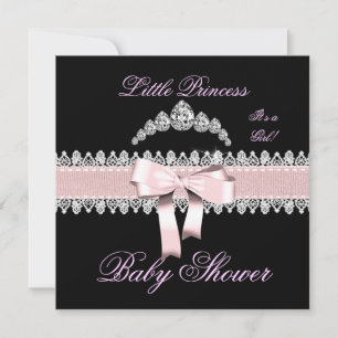 Baby Shower Girl Pink Black White Lace Invitation