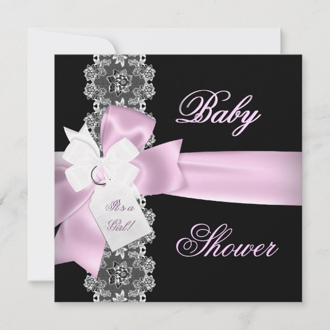 Baby Shower Girl Pink Black White Lace Invitation (Front)