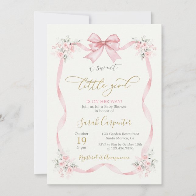 Baby Shower Girl pink bow Invitation (Front)