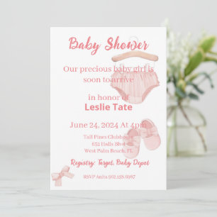 Baby Shower Girl Pink Clothes Shoes Invitation