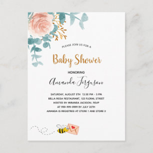 Baby Shower girl pink floral greenery mum to bee Postcard