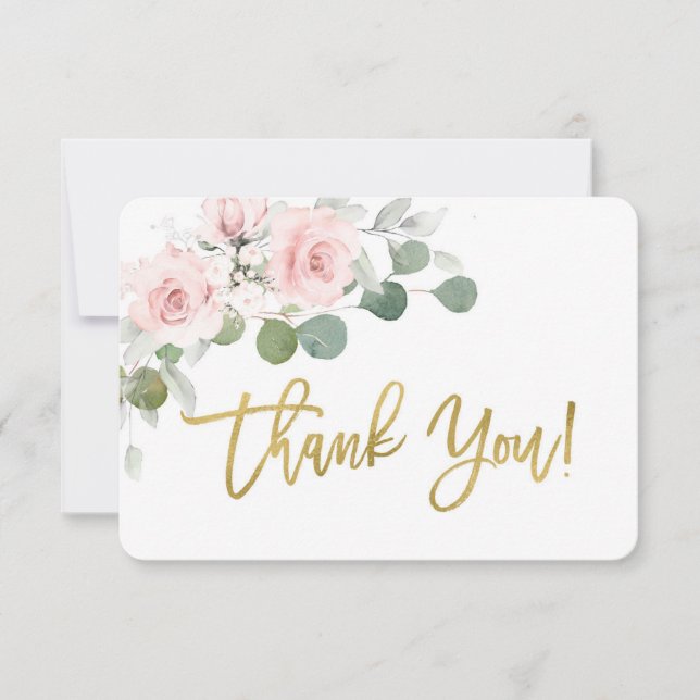 Baby shower girl pink floral thank you card (Front)