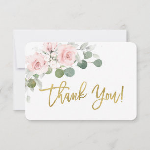 Baby shower girl pink floral thank you card