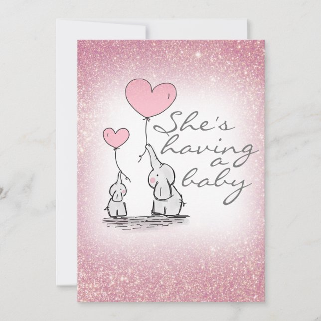 Baby Shower Girl Pink Glitter Elephants Invitation (Front)