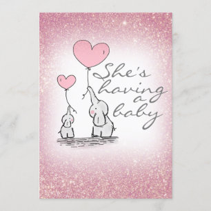 Baby Shower Girl Pink Glitter Elephants Invitation