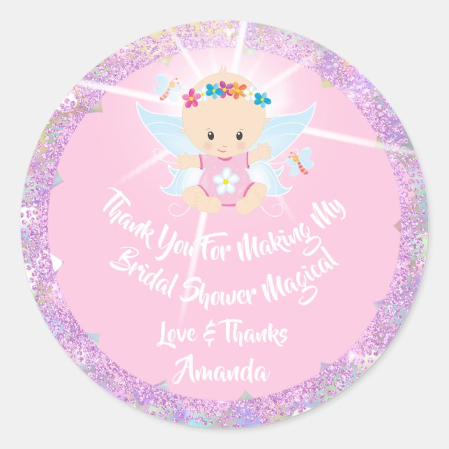 Baby Shower Girl Pink Glitter Princess Classic Round Sticker (Front)