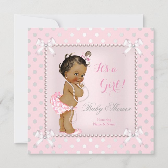 Baby Shower Girl Pink Grey Pearl Ethnic Invitation (Front)