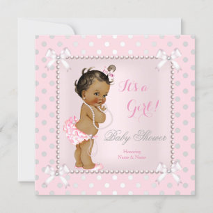 Baby Shower Girl Pink Grey Pearl Ethnic Invitation