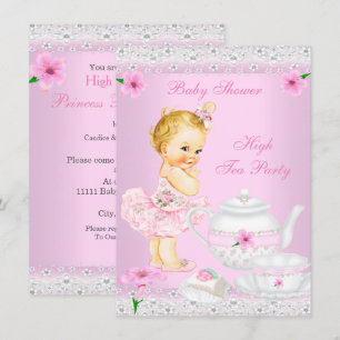 Baby Shower Girl Pink High Tea Party Blonde Invitation