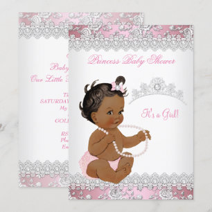 Baby Shower Girl Pink Pearl Silver Rose Ethnic Invitation
