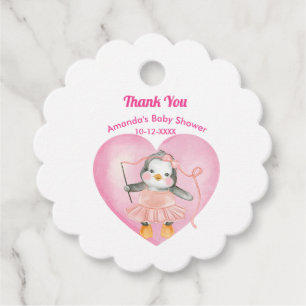 Baby Shower Girl Pink Penguin White  Favour Tags