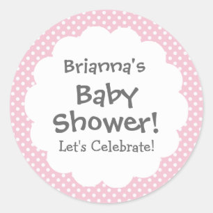 Baby Shower GIRL Pink Polka Dot Pattern V3 Classic Round Sticker