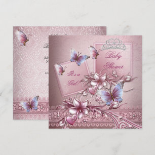 Baby Shower Girl Pink Princess Butterfly Invitation
