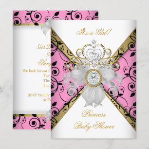 Baby Shower Girl Pink Princess Damask Black Invitation